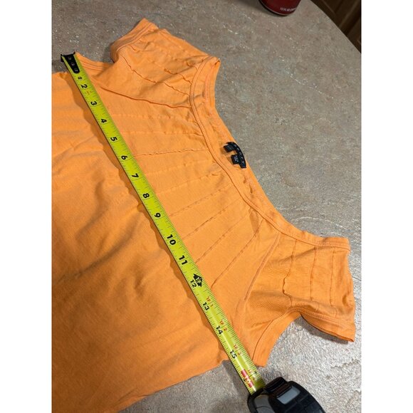Theory Orange Short Cap Sleeve Pleated Neck T-shirt Top Pima Cotton Stretch P XS - Picture 9 of 11